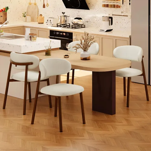 Vista 3 de Juego de 2 sillas de comedor para cocina, tapizadas, modernas, de cuero, original/beige