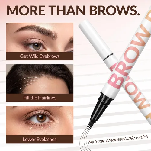 Vista 7 de BEPHOLAN Lápiz de cejas marrón líquido de 4 tenedores y punta de pincel preciso, cejas naturales similares al cabello, larga duración durante todo