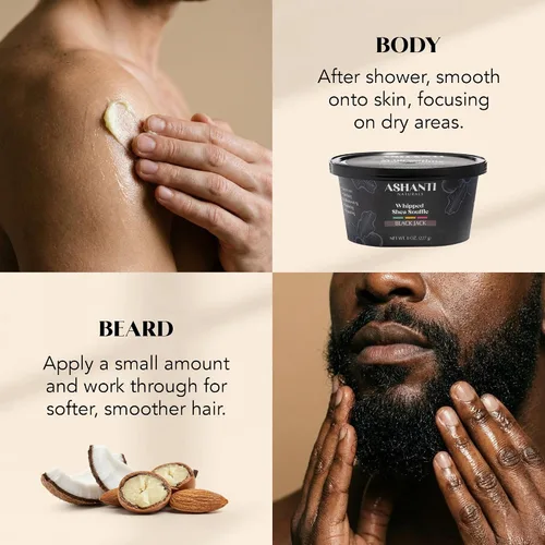 Vista 3 de Ashanti Naturals Mantequilla de karité batida perfumada Mantequilla corporal africana para hombres con aceite de coco y almendra