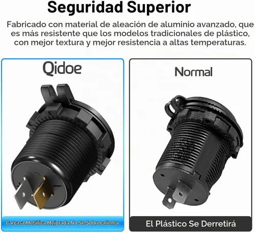 Vista 4 de Paquete de 2 salidas USB de 12 V, carga rápida dual 3.0, cargador de aluminio impermeable con voltímetro LED e interruptor de alimentación Paquete