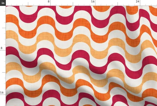 Vista 3 de Fabric Groovy Waves Red Orange Beige Retro 70S Printed on Chiffon Fabric Fat Quarter - Sewing Fashion Apparel Dresses Home Decor