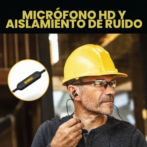 Vista 4 de DEWALT Auriculares de Banda para el Cuello Bluetooth de Servicio Pesado - Edición Especial Negra, Auriculares Inalámbricos Bluetooth 5.2