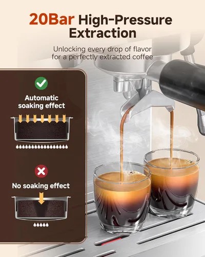 Vista 3 de AMZCHEF Máquina de café expreso con molinillo, control de temperatura de 190 ℉ a 201 ℉ con ajuste de molienda de 44 grados, espumador de leche