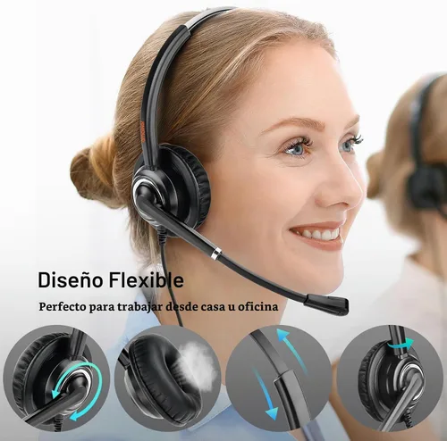 Vista 3 de Auriculares USB con micrófono para oficina centro de llamadas telefónico, auriculares USB-A ligeros de 1 oreja con micrófono con cancelación