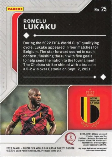 Vista 2 de PANINI PRIZM FIFA WORLD CUP QATAR SCORERS CLUB #25 ROMELU LUKAKU BÉLGICA FÚTBOL OFICIAL DEL PRO