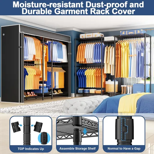 Vista 4 de Ulif E12C - Sistema organizador de armario resistente, perchero de ropa independiente, perchero ajustable para ropa de 71 pulgadas de ancho x 16