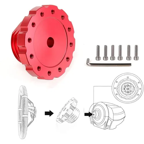 Vista 3 de TAKEGO Aluminum Steering Wheel Adapter, Sim Racing Gaming Steering Wheel Adapter 6 Hole for T300, T500, TS-PC, TS-XW,Red