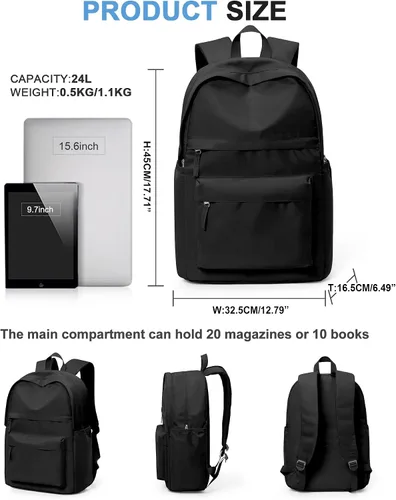 Vista 2 de VGCUB Mochilas escolares con libros, bolsa de viaje, mochilas escolares para niñas, mochila estética ligera para escuela, niñas y niños, a3-Negro