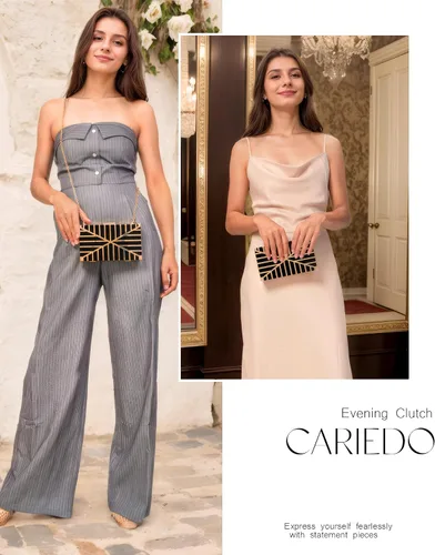 Vista 3 de CARIEDO Bolso Elegante de Noche para Mujer, Elegante Bolso de Mano de Terciopelo Exquisito, Bolso de Metal Hueco, para Promesa, Boda, Fiesta