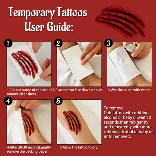 Vista 6 de 265 piezas de 40 hojas de tatuajes temporales de cicatrices falsas, de terror, realista, para heridas, maquillaje de cara y cuerpo, calcomanías