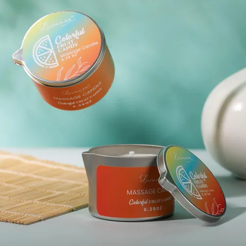 Vista 2 de Vela de masaje, aceite de soja perfumado a baja temperatura, terapia de calor, loción de aceite corporal, aceite de karité natural, aceite de masaje