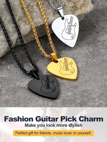 Vista 7 de U7 Collar de Música Punk Hip Hop, Púa de GuitarraGuitarraMicrófonoAuriculares Colgante con Cadena para Hombres y Mujeres, Joyería de Música R&B