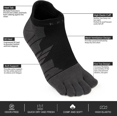 Vista 3 de Kfit Toe Socks for Men Women COOLMAX Athletic Running Five Finger Socks Ankle Compression Breathable Lightweight 3 Pair