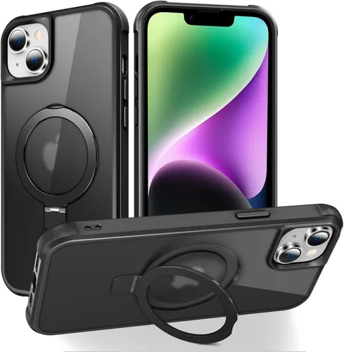 Vista 113 de SKYLMW - Funda compatible con iPhone 11 de 6.1 pulgadas, con soporte magnético invisible tipo anillo, funda translúcida de grado militar, compatible
