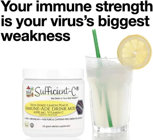 Vista 6 de Sufficient-C Mezcla de bebida inmune de limón y melocotón de alta dosis de vitamina C, 4.41 oz, paquete de tres (3)