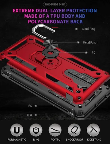 Vista 5 de YaHan Funda para Xiaomi Redmi Note 9, anillo giratorio de 360 grados, soporte híbrido, resistente, de doble capa, a prueba de golpes, con protector