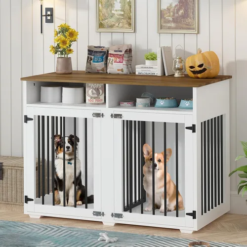 Vista 8 de REVOMINCA Mueble de jaula para perros de 41 pulgadas con divisor extraíble, muebles decorativos para perreras con compartimento de almacenamiento