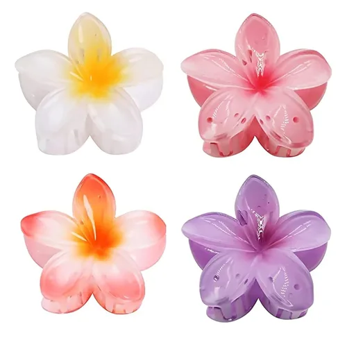 Vista 7 de GQLV Pinzas de garra para el cabello con flores - 4 piezas para cabello grueso, fuerte agarre antideslizante, hawaianas, pinzas grandes y bonitas