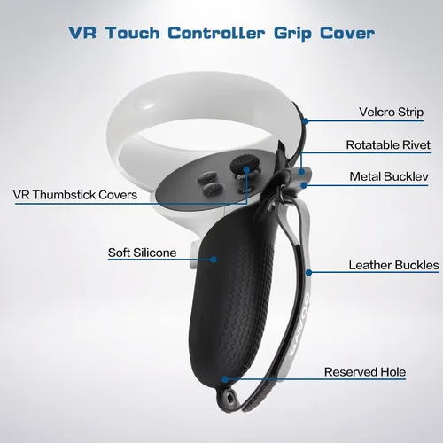 Vista 3 de VR Touch Controller Silicone Protective Grip Cover for Oculus Quest 2,Drop and Slip Resistant, with Adjustable Knuckle Strap and Joystick Cap