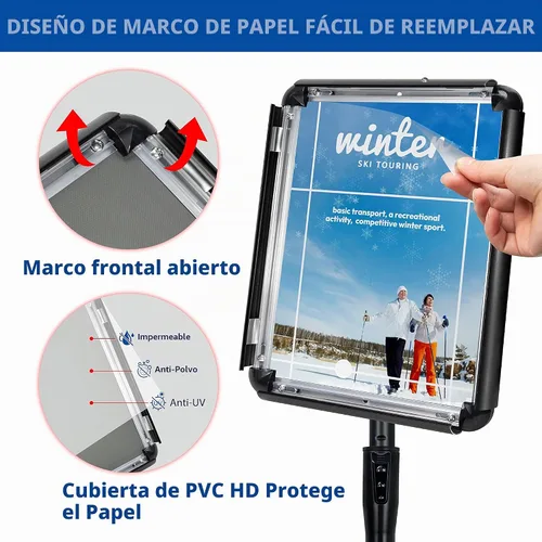 Vista 3 de Soporte ajustable para cartel de póster de pedestal de 8.5x11 pulgadas, soporte de pie de alta resistencia con marco de hebilla de aluminio