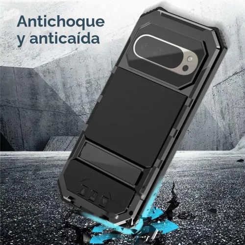 Vista 4 de Lunivop - Carcasa metálica resistente para Google Pixel 9 Pro XL, color negro