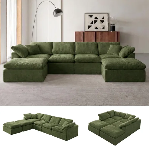 Vista 21 de Sofá modular de nube sin hueso de 110 pulgadas para sala de estar, sofá modular en forma de L de gran tamaño con otomana, sofá seccional de felpilla