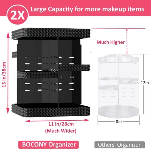 Vista 2 de Organizador de maquillaje giratorio, vitrina de cosméticos de gran capacidad, organizador acrílico para el cuidado de la piel con soporte