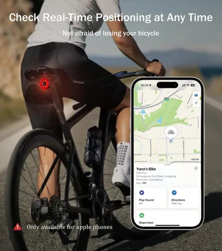 Vista 3 de Luz trasera inteligente recargable para bicicleta: con Apple Find My (solo iOS), IP65 impermeable, 5 modos, puertos USB-C, parte trasera