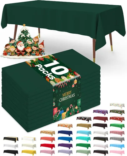 Vista 23 de Pureegg Juego de 10 manteles de plástico desechables, 54 x 108 pulgadas, para fiestas de cumpleaños, picnic, manteles blancos, rectangulares