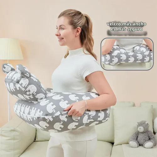 Vista 3 de lasoftan Almohada de lactancia para lactancia, almohada de lactancia materna para apoyo de mamá, correa de cintura ajustable y funda de algodón