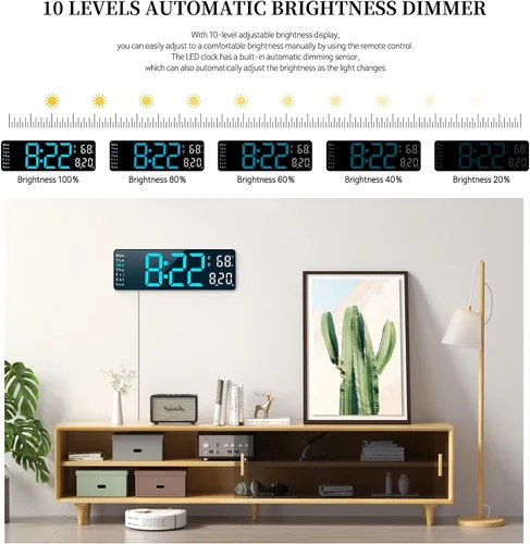 Vista 5 de Reloj digital, reloj de pared digital para decoración de sala de estar, reloj de mesa con alarma para dormitorio, reloj de pared grande con control