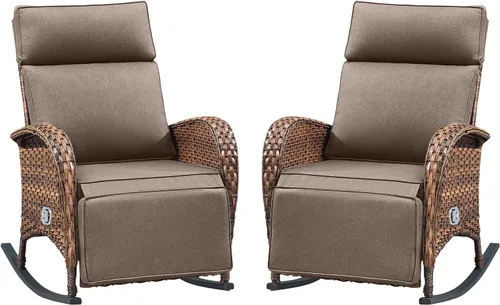 Vista 20 de Belord Zero Gravity - Silla reclinable giratoria para patio, silla de mimbre para exteriores con respaldo ajustable y reposapiés, sillas mecedoras
