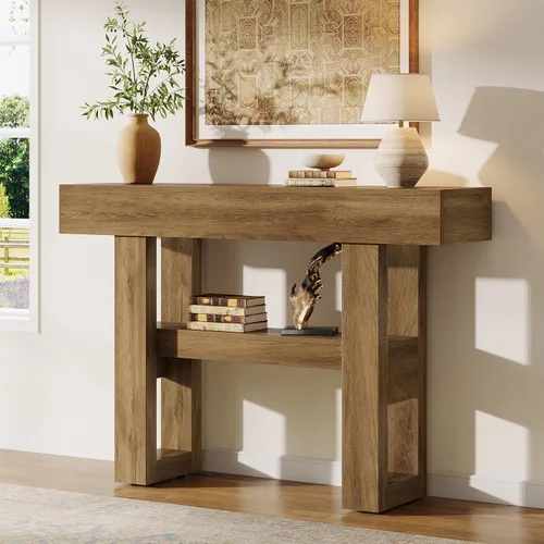 Vista 10 de Tribesigns Mesa consola de 41.34 pulgadas, mesa de entrada rústica con almacenamiento de 2 niveles, muebles de sofá estrecho para vestíbulo, sala