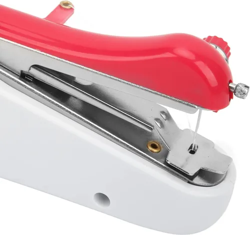 Vista 8 de Máquina de coser portátil de mano, máquina de coser a mano, mini máquina de coser eléctrica de doble aguja para hacer manualidades u objetos