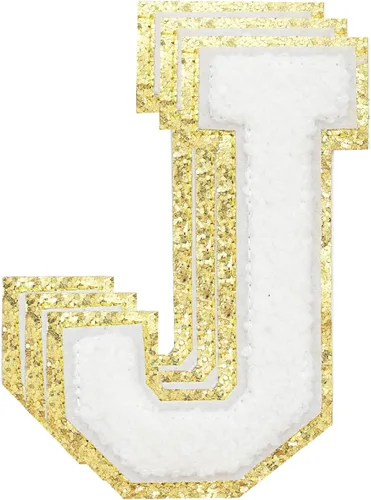Vista 195 de 3 parches de letras de felpilla roja, parches de letras termo-adhesivas de 4-1/2" con brillantina para ropa, S
