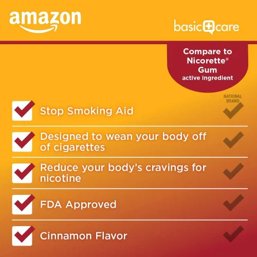 Vista 3 de Amazon Basic Care Goma de mascar Polacrilex de nicotina con canela, 4 mg, 20 unidades (paquete de 2)