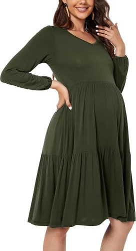 Vista 3 de Smallshow Vestido de maternidad con volantes y manga larga para mujer