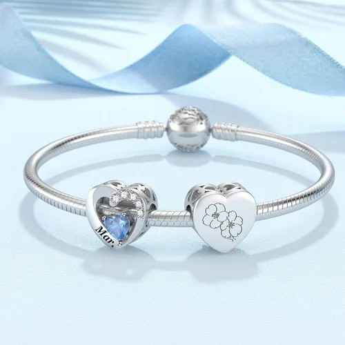 Vista 28 de SEVENWELL Dijes de piedra natal con flor grabada para el mes de nacimiento, pulsera de plata de ley 925, feliz cumpleaños para mujer