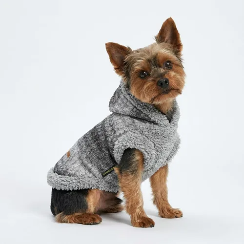 Vista 4 de Fitwarm Suéter mullido para perro, ropa de invierno de punto para perros pequeños, niños y niñas, atuendo con capucha para gatos y mascotas, gris