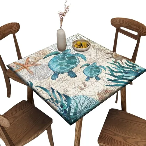 Vista 51 de Mantel redondo ajustable con borde elástico floral azul, mantel con borde elástico de estilo floral pastoral, almohadilla de mesa de poliéster