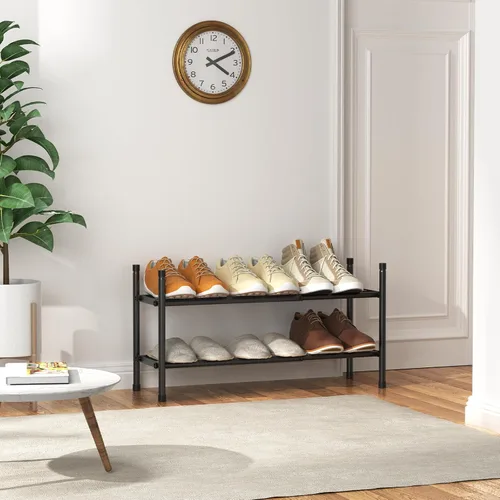 Vista 7 de Uneviesyka Zapatero expandible, zapatero de 2 niveles para armario, estante organizador de zapatos de metal ajustable apilable, estantes pequeños