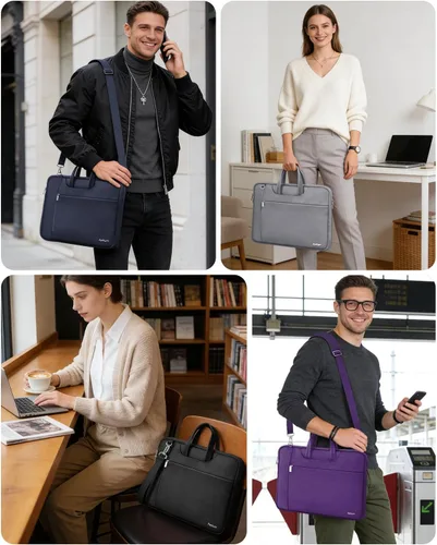 Vista 2 de Ferkurn Laptop Case Bag for Women Men Briefcase Messenger Bag, 15.6 16 Inch Negro