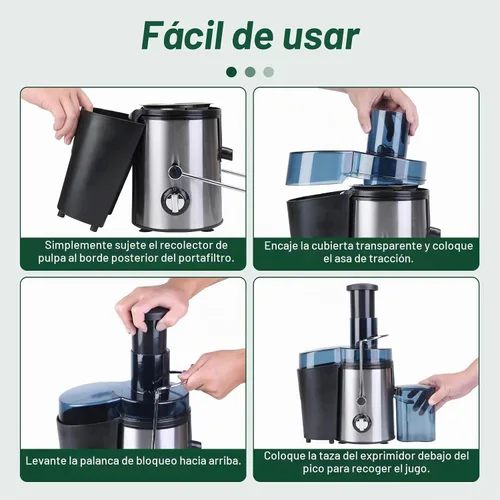 Vista 6 de Máquina exprimidora, extractor de exprimidor centrífugo de 1000 W con boca ancha de 2.6 pulgadas para frutas y verduras enteras, exprimidor