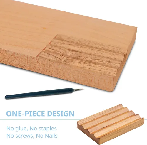 Vista 4 de Jabonera de teca para ducha de HTB, soporte decorativo de madera para jabón de baño, diseño de base elevada para mantener el jabón seco