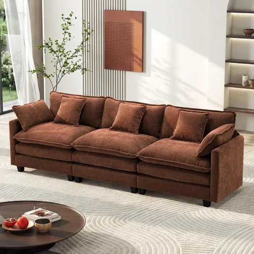 Vista 56 de Ihanherry - Sofá de nube de 3 plazas en L, modular, de asiento profundo, para sala de estar, cómodo cojín de asiento tapizado de doble capa, tela