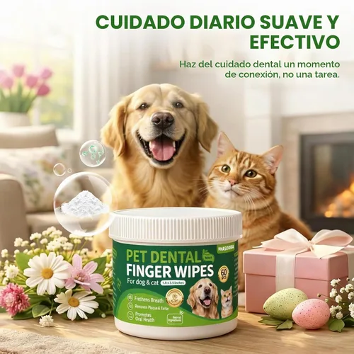Vista 6 de Kit de cepillado de dientes para mascotas, 60 toallitas