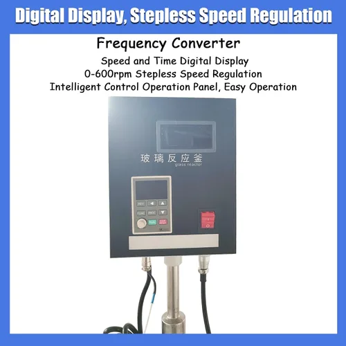 Vista 4 de Reactor de vidrio con camisa de doble capa de 5L - Recipiente de reacción química de laboratorio de 220 V con pantalla digital, velocidad continua