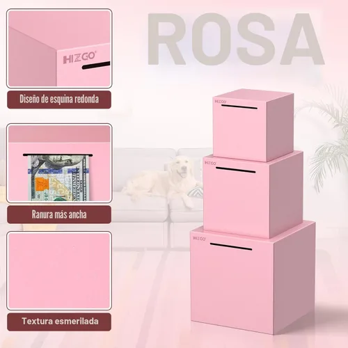Vista 3 de hizgo Alcancía para adultos, banco de acero inoxidable debe abrirse, rosa