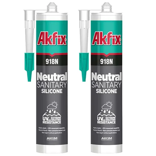Vista 12 de Akfix 905N - Sellador de silicona transparente 100% para construcción y edificación (1x310 ml) - Sin solventes, bajo olor, resistente a UV y agua