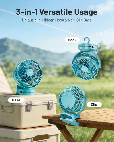 Vista 3 de Ventilador de camping con control remoto, ventilador de batería recargable de 12000 mAh, ventiladores de campamento para tiendas de campaña con luz